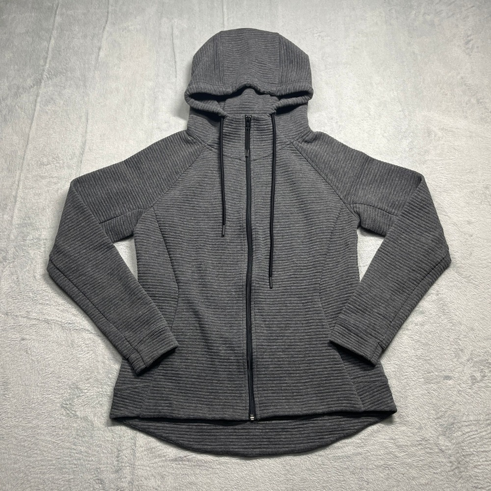 Stoic Full Zip Hoodie Women Size Gray Ribbed Knit Thumbhole Raglan Outdoor M